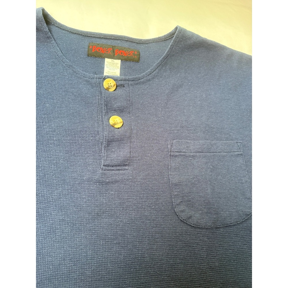 Boxer Boxer Henley Shirt Mens XL Blue Excellent Waffle Knit Pocket Short Sleeve - Picture 7 of 11